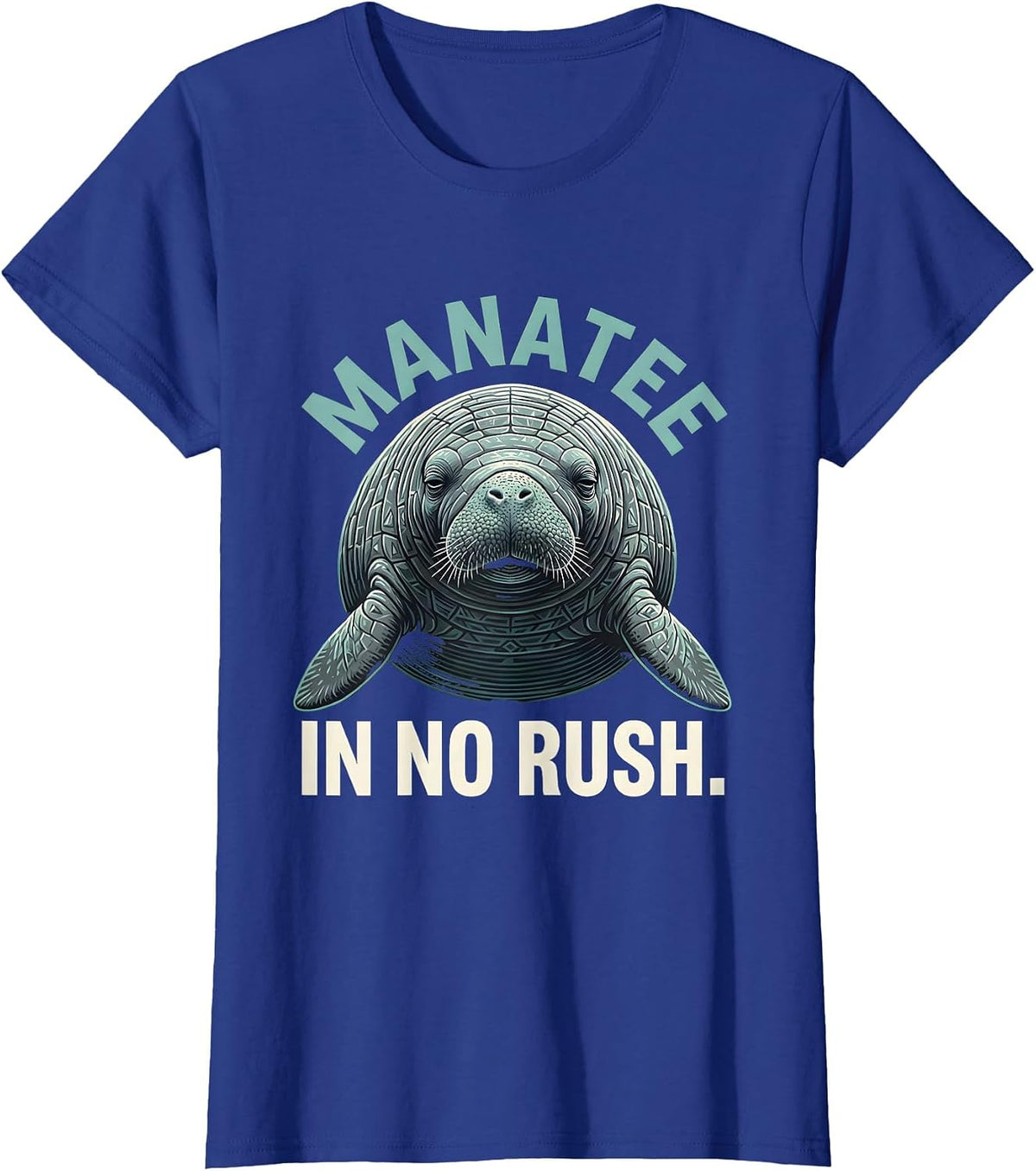 Women's Manatee In No Rush Custom Animal Portrait Art Wildlife T-Shirt - Royal Blue