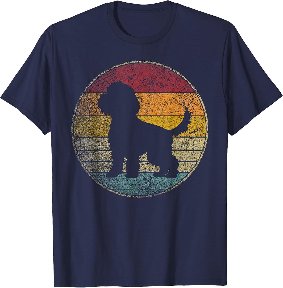 Cockapoo Dog Vintage Silhouette 70s 80s Retro Distressed T-Shirt - Navy Blue