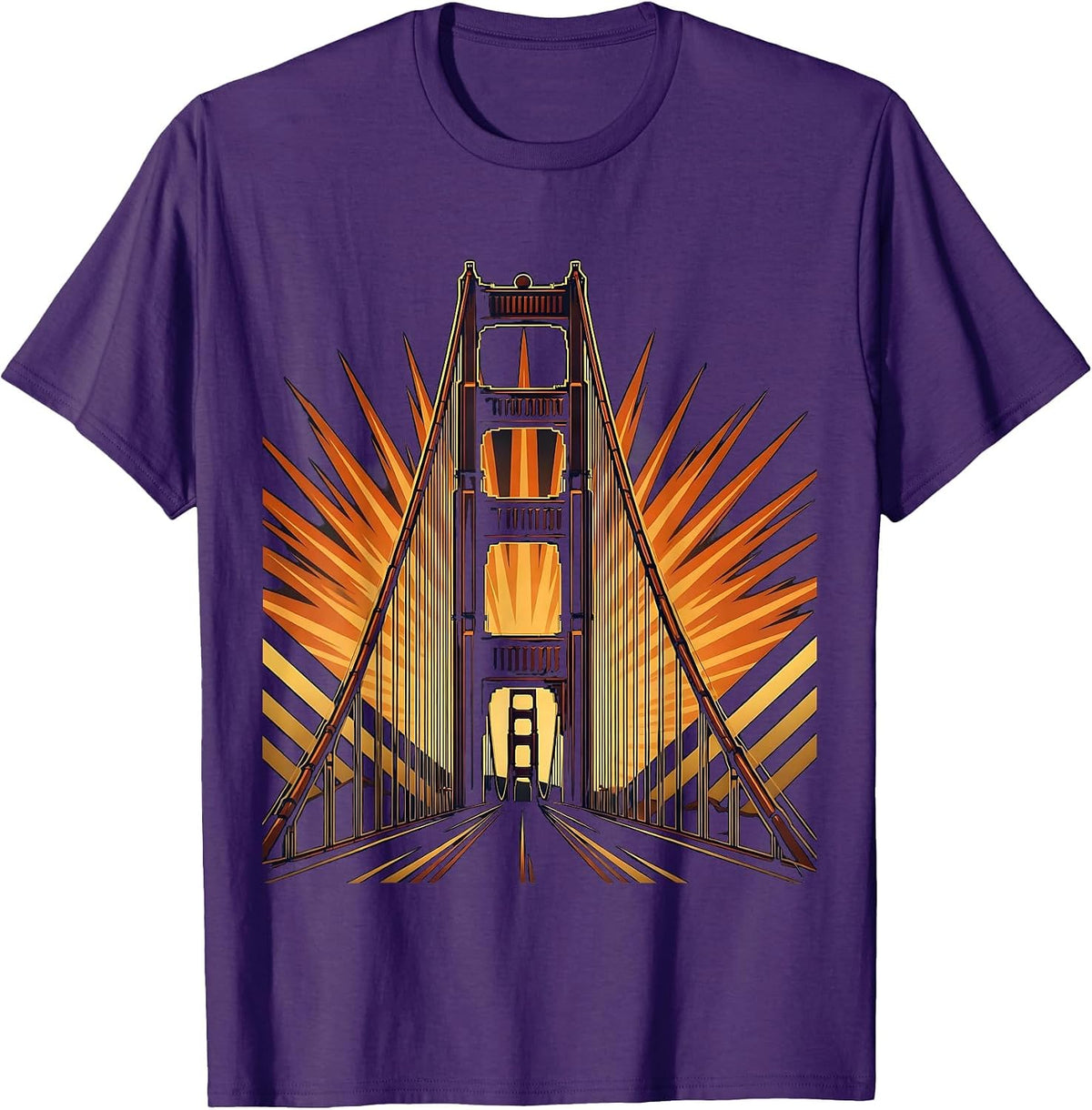 Golden Gate Bridge Dusk Illustration American Icon T-Shirt - Purple