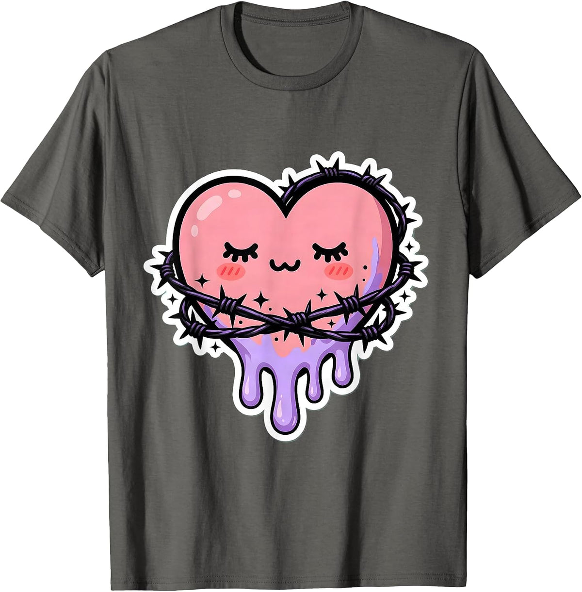 Dripping Heart Barbed Wire Gothic Dark Art T-Shirt - Asphalt Grey