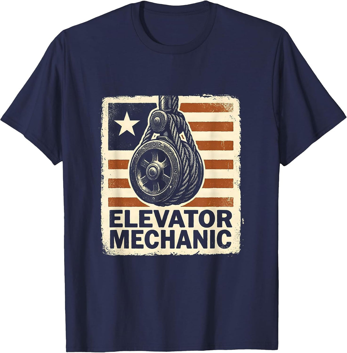 Elevator Mechanic Rubber Stamp American Flag Mechanic Gift T-Shirt - Navy Blue