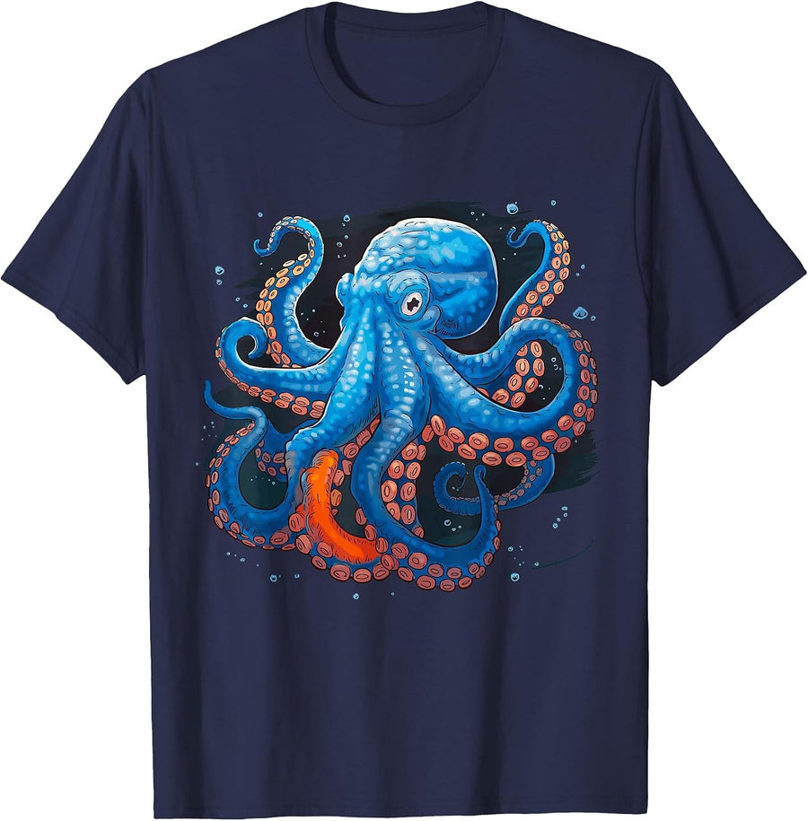 Blue Octopus T-Shirt - Navy Blue
