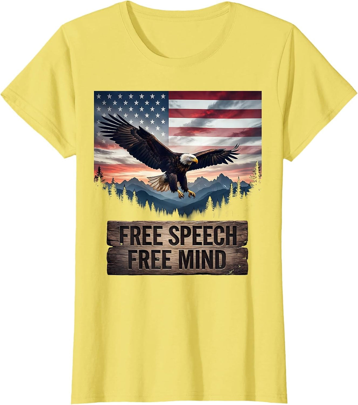 Free Speech Free Mind Bold Statement Design T-Shirt - Lemon Yellow