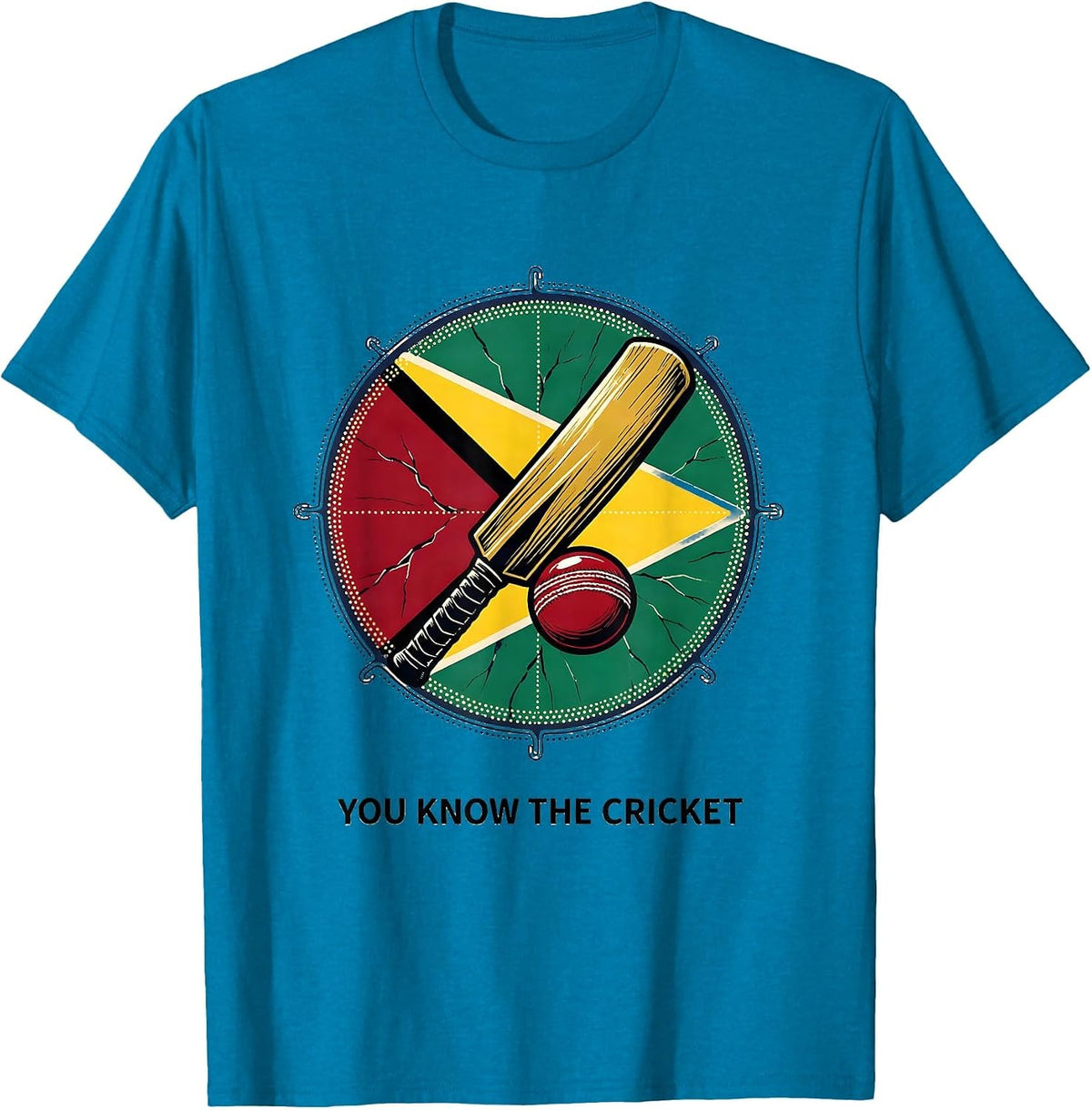 You Know The Cricket Guyanese Flag Heritage Retro T-Shirt - Sapphire Blue