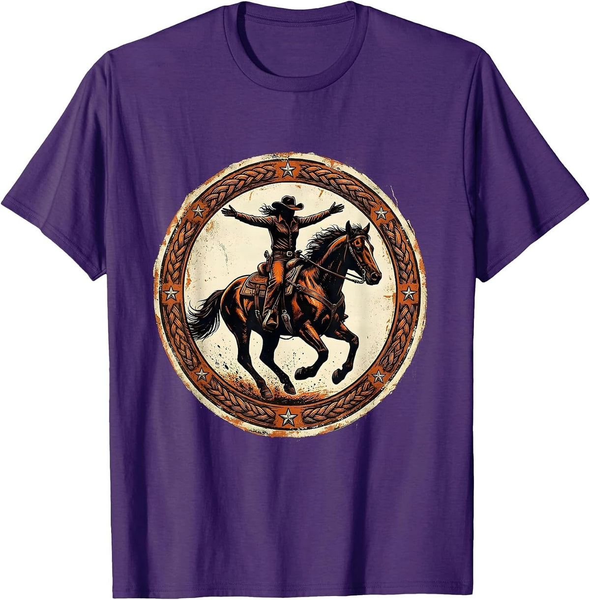 Men's Cowgirl Trick Riding Graphic Tee T-Shirt - Purple