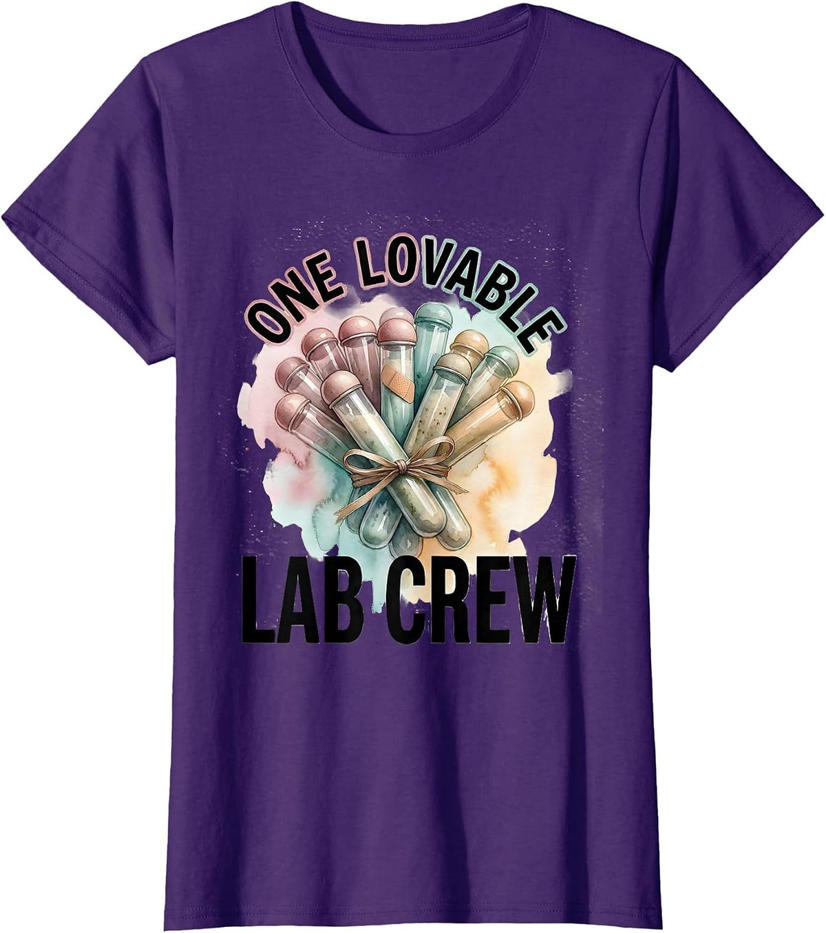 Women's One Lovable Lab Crew Watercolor Lab Tech Phlebotomist T-Shirt - Purple