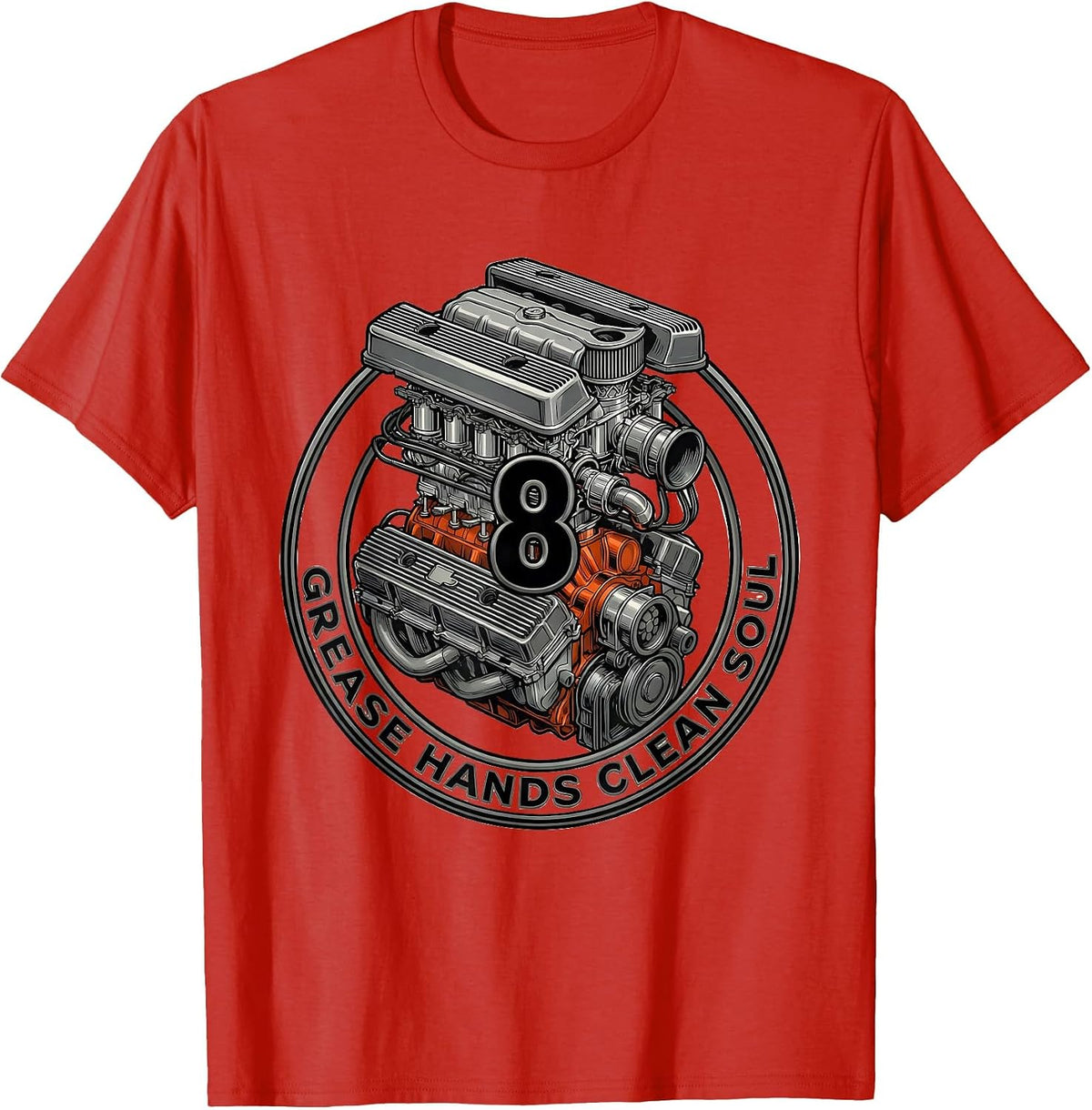Men's Grease Hands Clean Soul Car Mechanic Design T-Shirt - Red