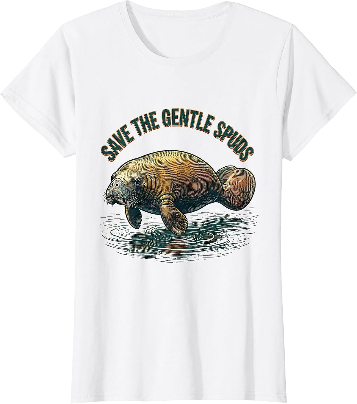 Save The Gentle Spuds Funny Manatee Lover Florida Wildlife T-Shirt - White
