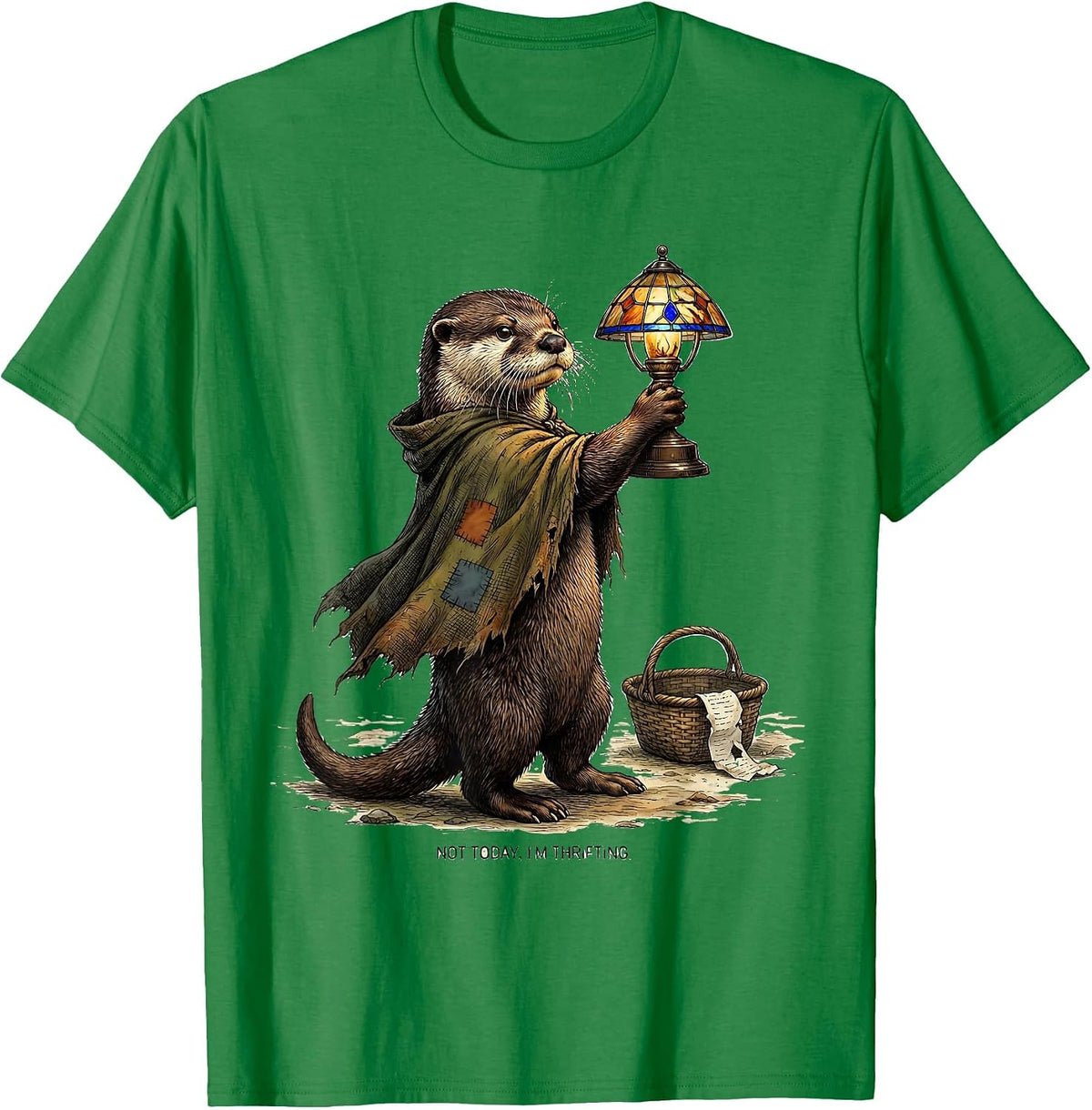 Men's Not Today, I'm Thrifting Funny Otter Thrifting Collector T-Shirt - Kelly Green
