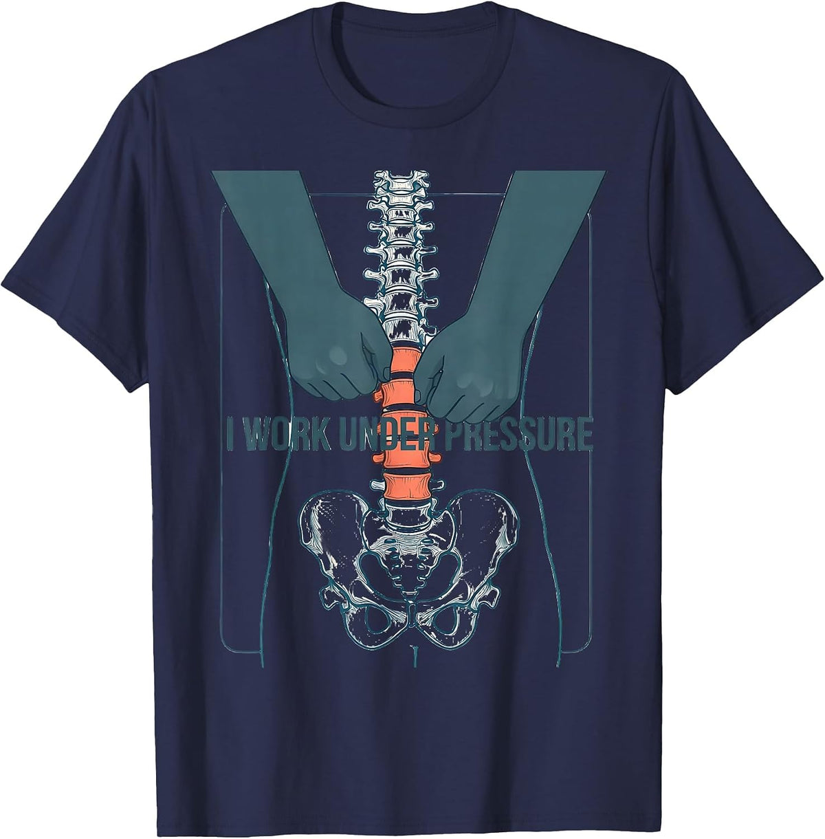 Men's I Work Under Pressure Funny Physical Therapist PT Massage T-Shirt - Navy Blue