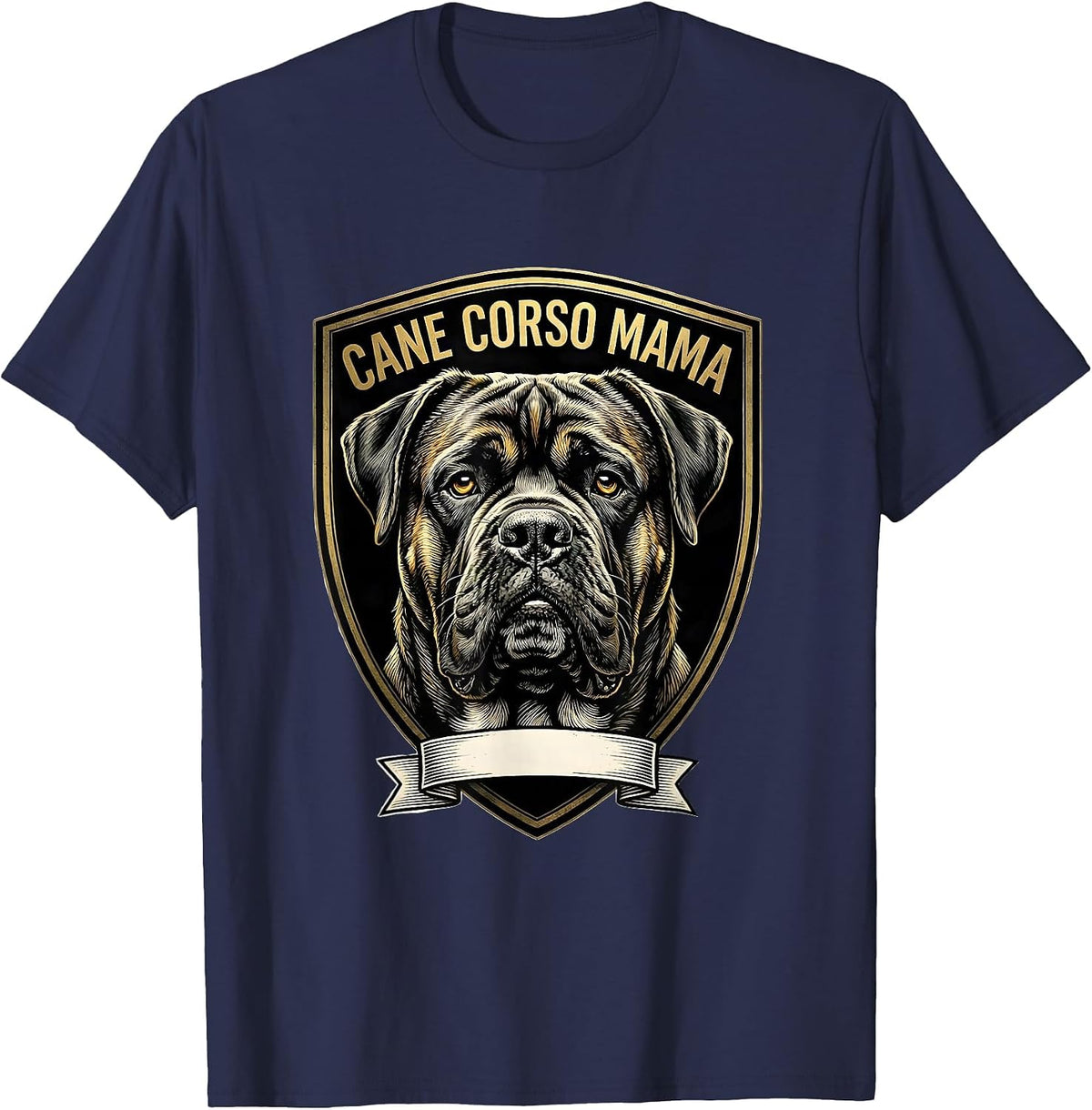 Cane Corso Mama Emblem Shield Badge Dog Lover Pride T-Shirt - Navy Blue