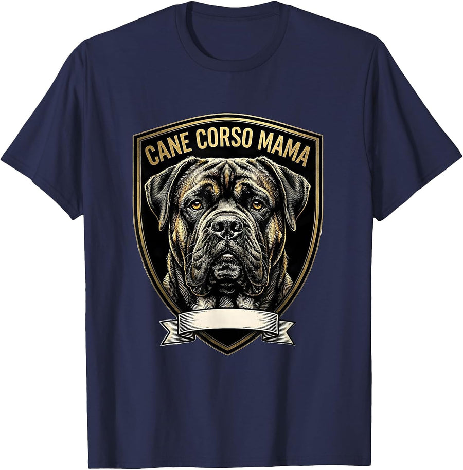 Cane Corso Mama Emblem Shield Badge Dog Lover Pride T-Shirt - Navy Blue