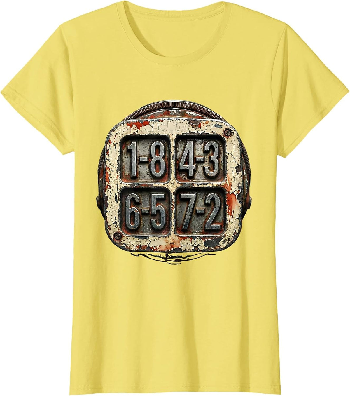 1-8 4-3 6-5 7-2 Distressed V8 Engine Gearhead Mechanic T-Shirt - Lemon Yellow