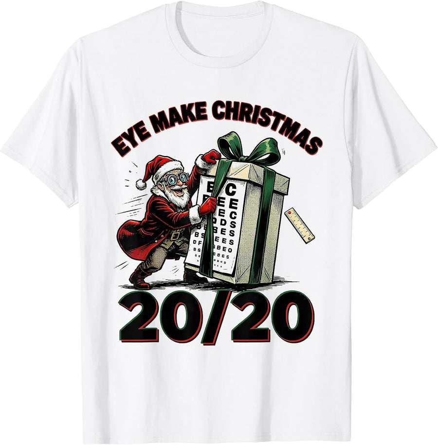 Men's Eye Make Christmas 20/20 Comic Book Optometrist Eye Care T-Shirt - White