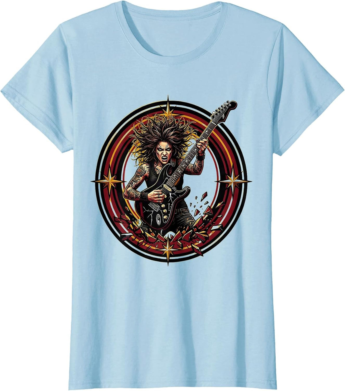 Riot Grrrl Guitar Smash Stage Illustration T-Shirt - Baby Blue