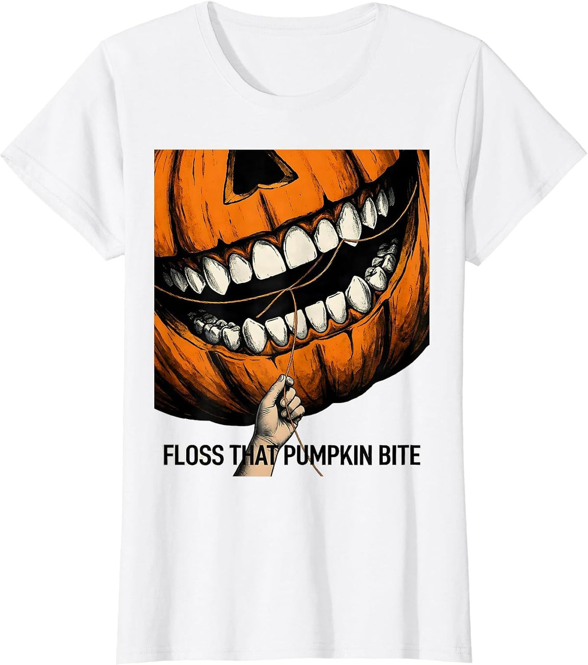 Floss That Pumpkin Bite Funny Dental Hygienist Halloween T-Shirt - White