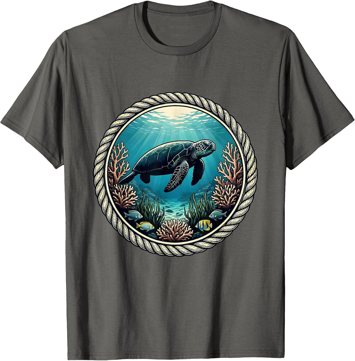 Puerto Rico Manatee Reef Illustration T-Shirt - Asphalt Grey