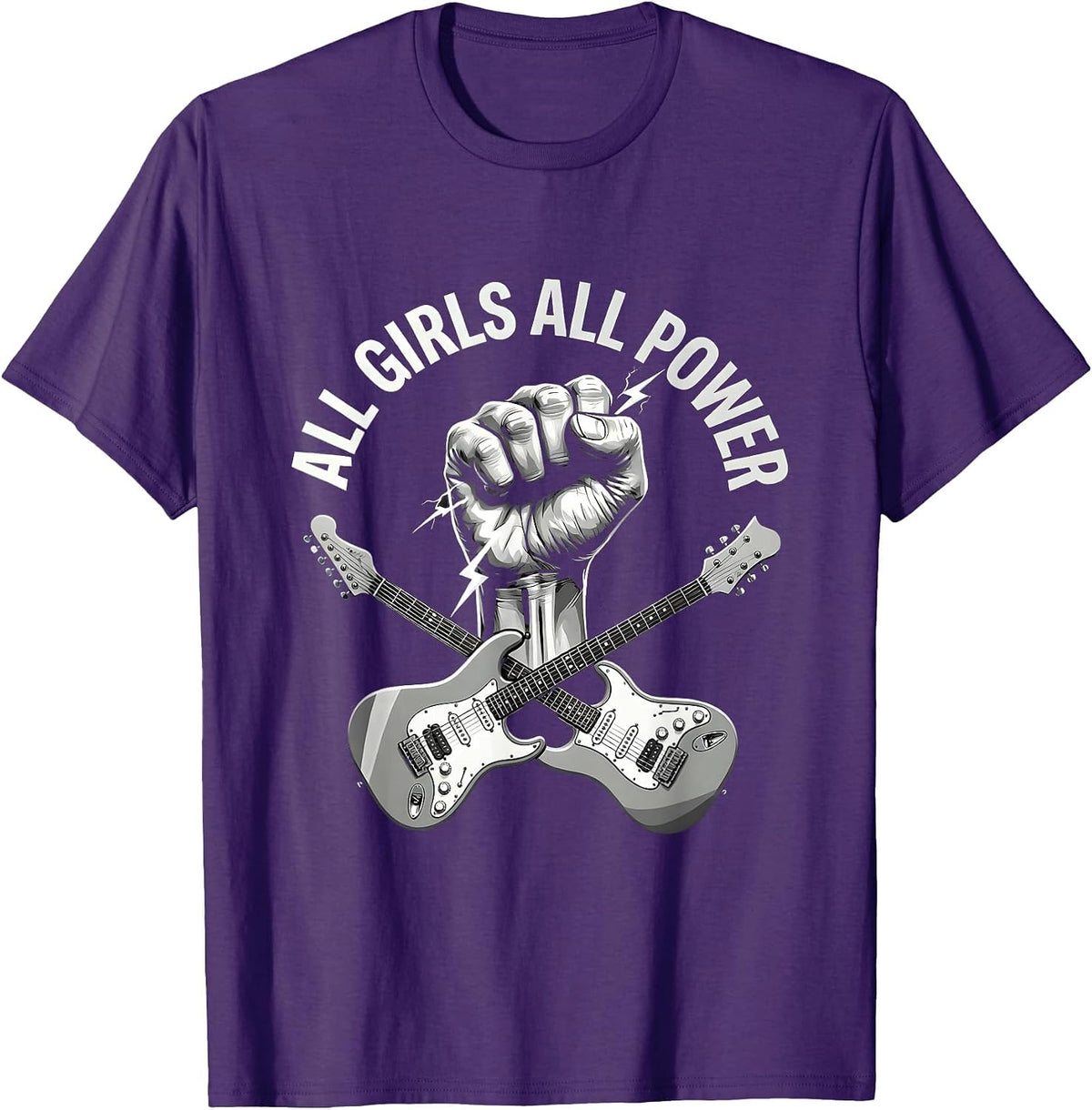 All Girls All Power Rock Band Graphic Design T-Shirt - Purple
