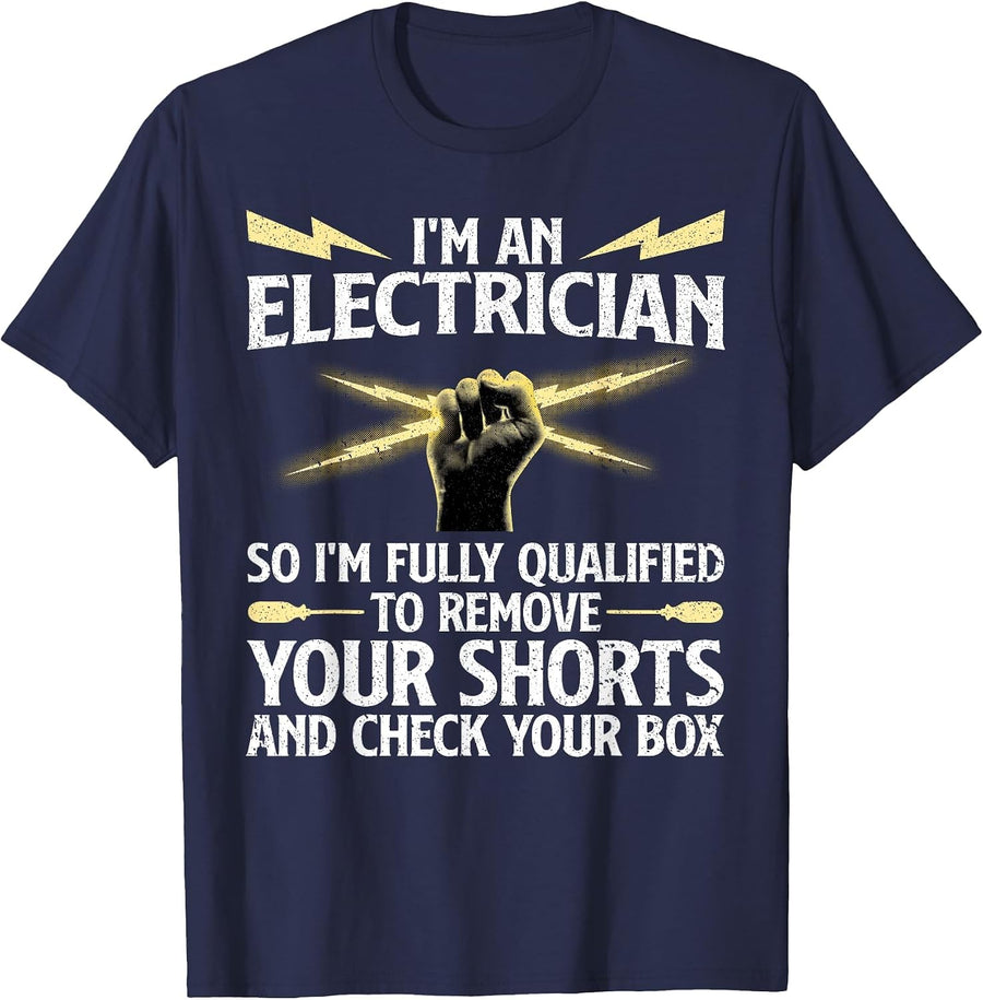Cool Electrician Art for Men Women Professional Electrician T-Shirt - Navy Blue