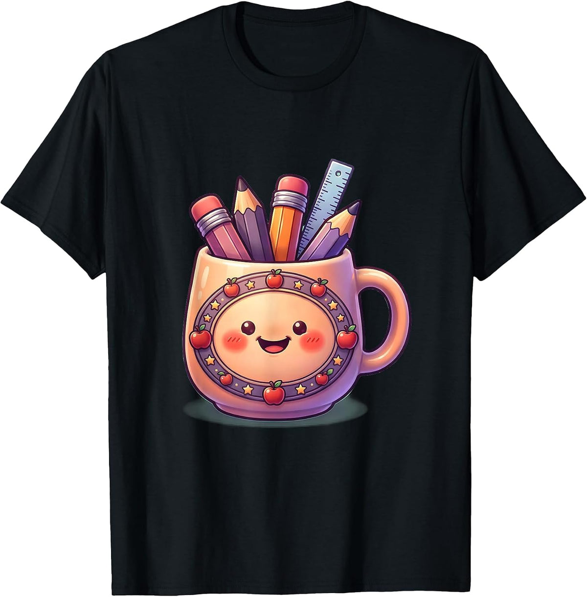 Men's First Grade Teacher Coffee Mug Pencils Rulers Graphic T-Shirt - Black
