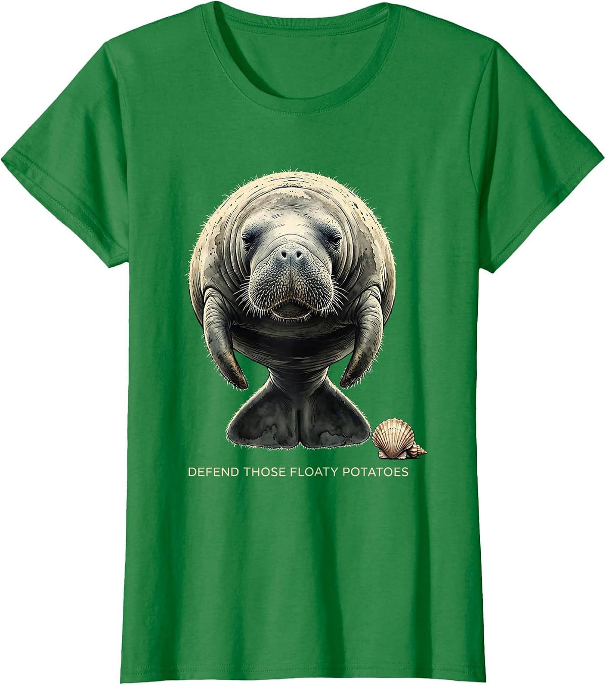 Women's Defend Those Floaty Potatoes Funny Manatee Lover Sea Animal T-Shirt - Kelly Green