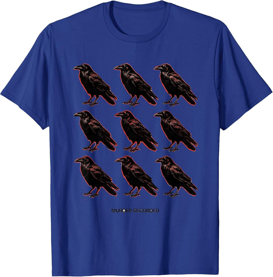 MURDER RECORDED Dark Humor Crow Lover Gothic Bird Pun T-Shirt - Royal Blue