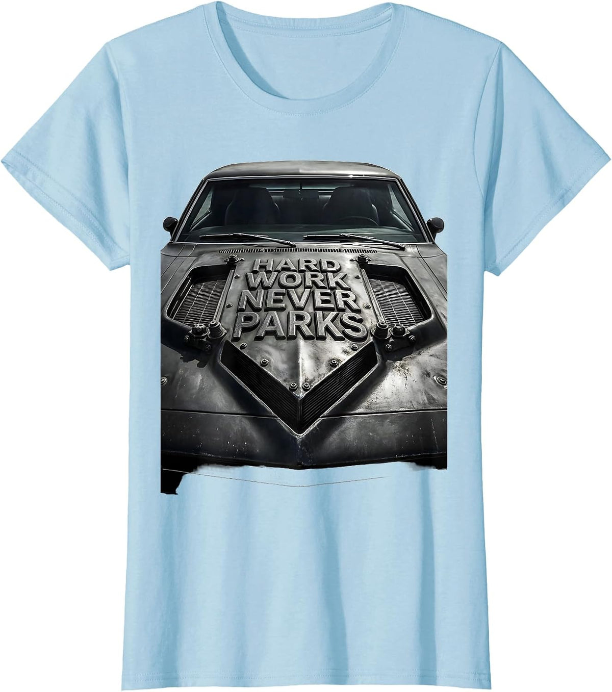Women's Valley Forge Automotive Hard Work Never Parks T-Shirt - Baby Blue