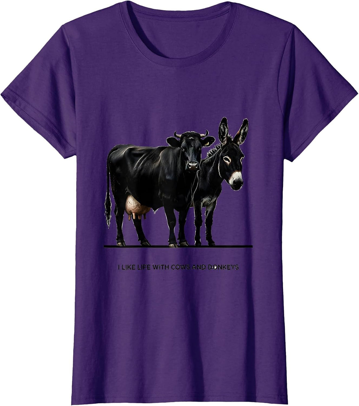 Women's I Like Life With Cows And Donkeys Funny Farm Animal Humor T-Shirt - Purple