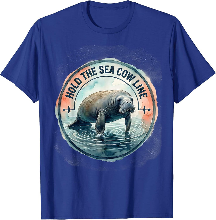 Hold The Sea Cow Line Funny Manatee Wildlife Lover Gift T-Shirt - Royal Blue