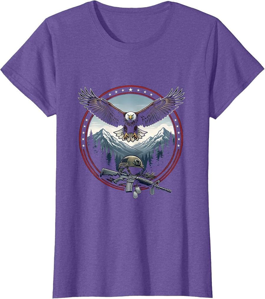 Land of the Free Home of the Brave Memorial Graphic T-Shirt - Purple Heather