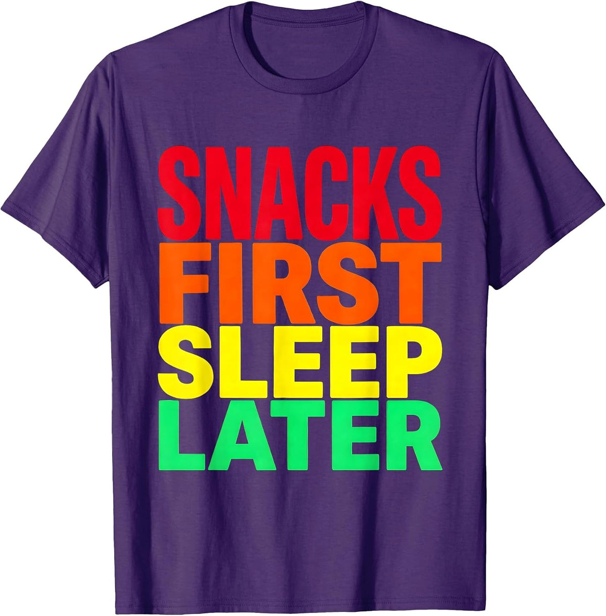 Snacks First Sleep Later Funny Raccoon Design T-Shirt - Purple