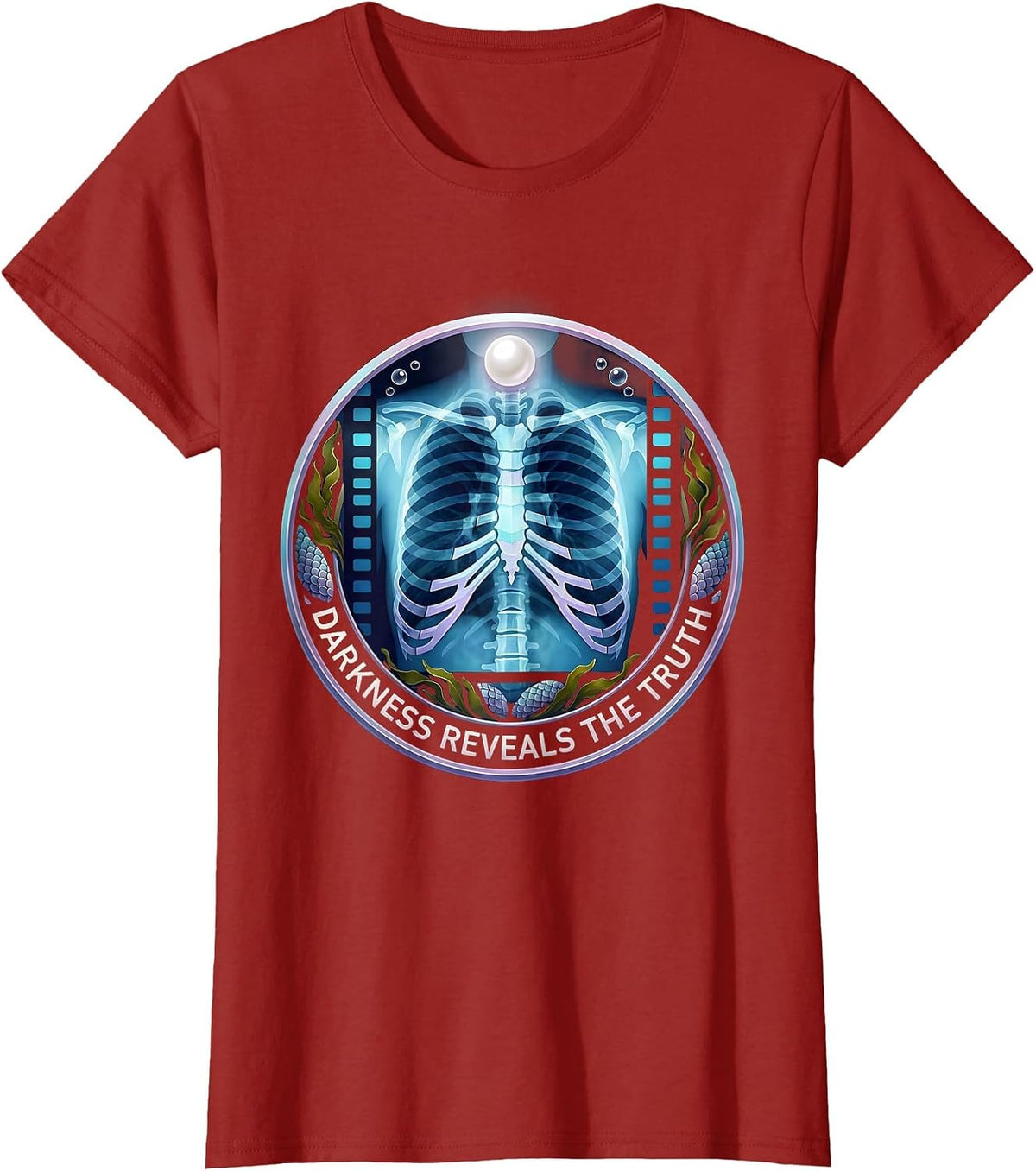 Women's Darkness Reveals The Truth Radiology Design T-Shirt - Cranberry Red