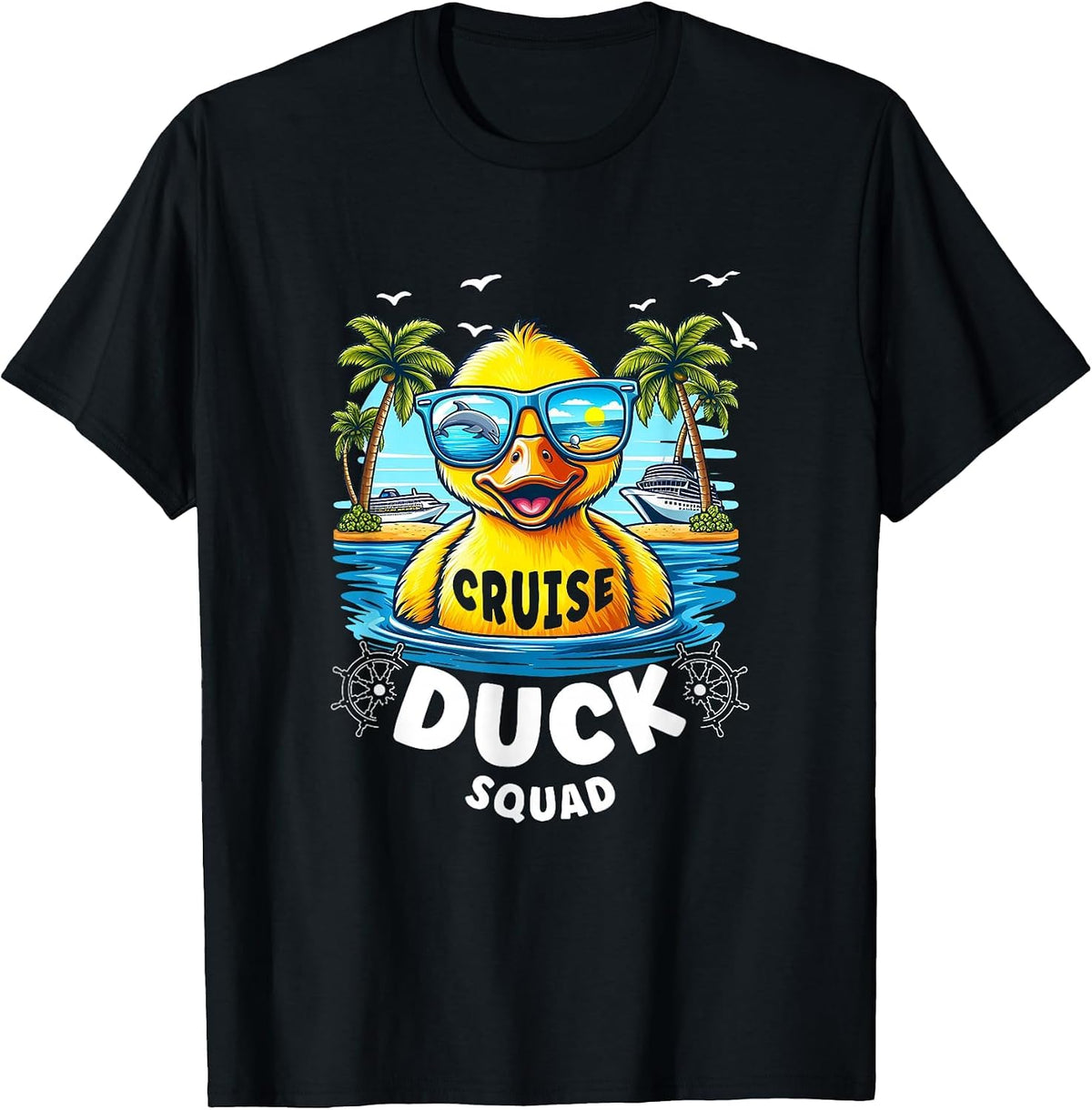 Funny Duck Cruise Rubber Duck Squad Vaction Cruise Ship T-Shirt - Black