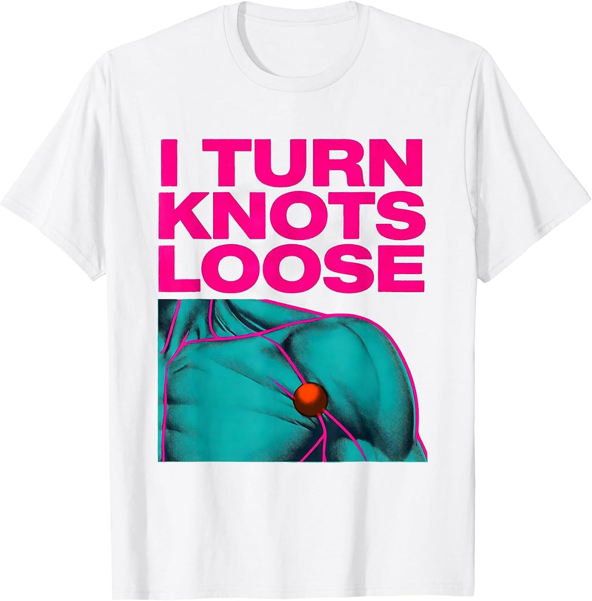 Men's I Turn Knots Loose Risograph Massage Therapist Pun Humor T-Shirt - White