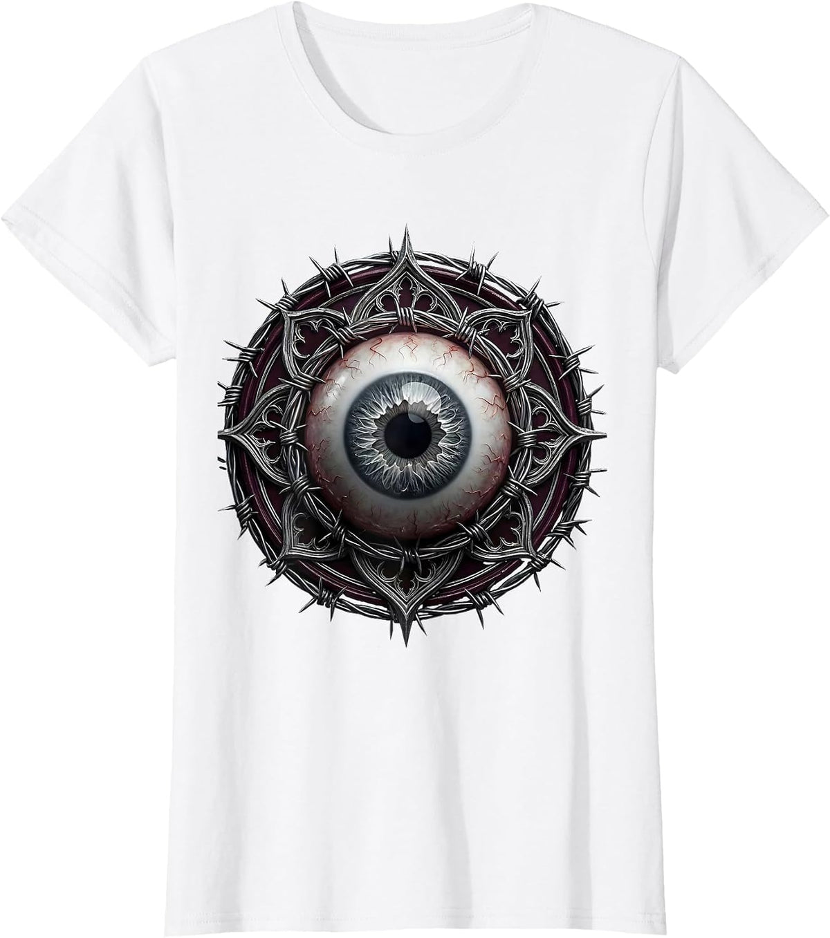 Grunge Eyeball Barbed Wire Halo Dark Art T-Shirt - White