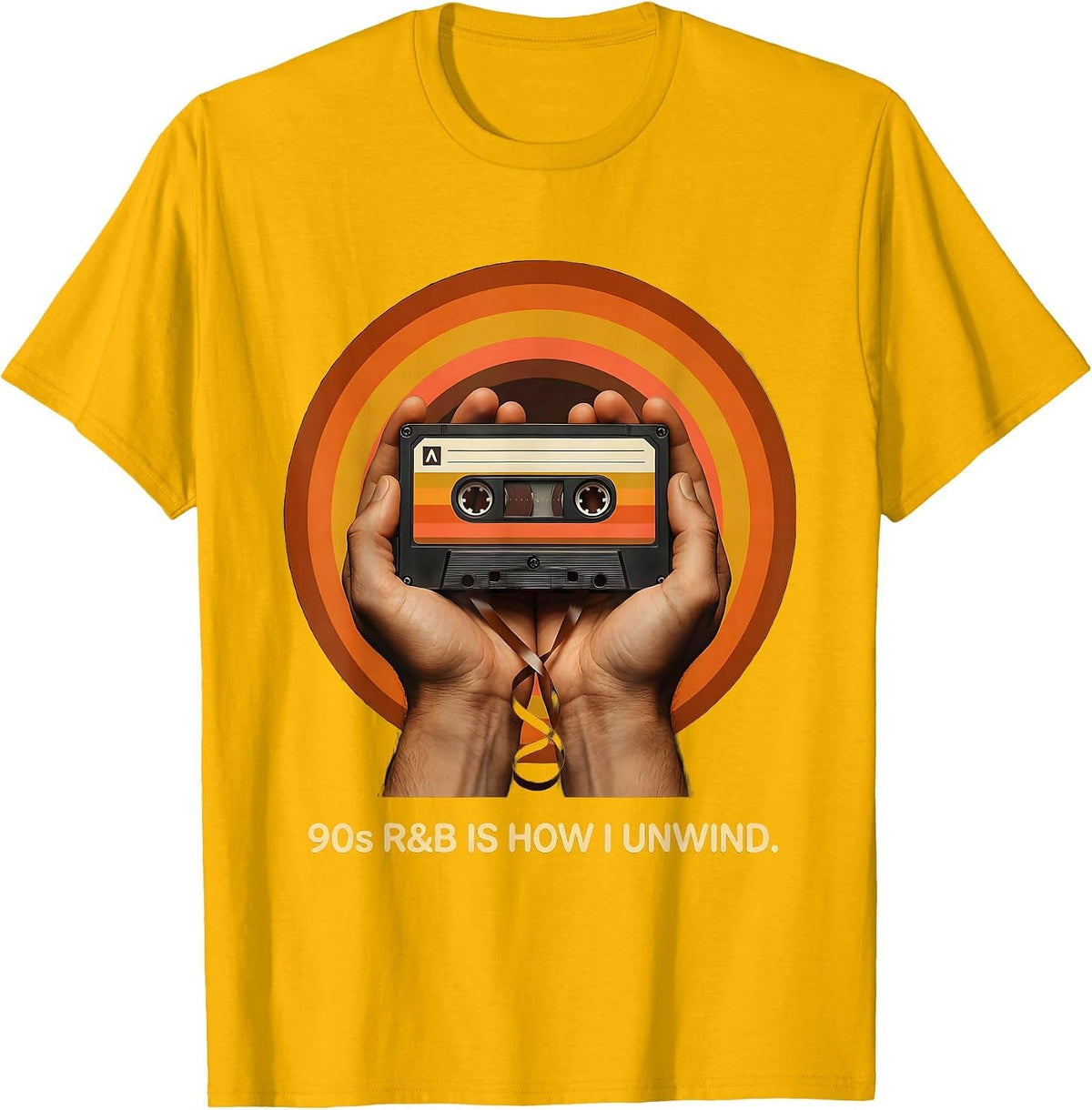 90s R&B Is How I Unwind Retro Music Nostalgia T-Shirt - Golden Yellow