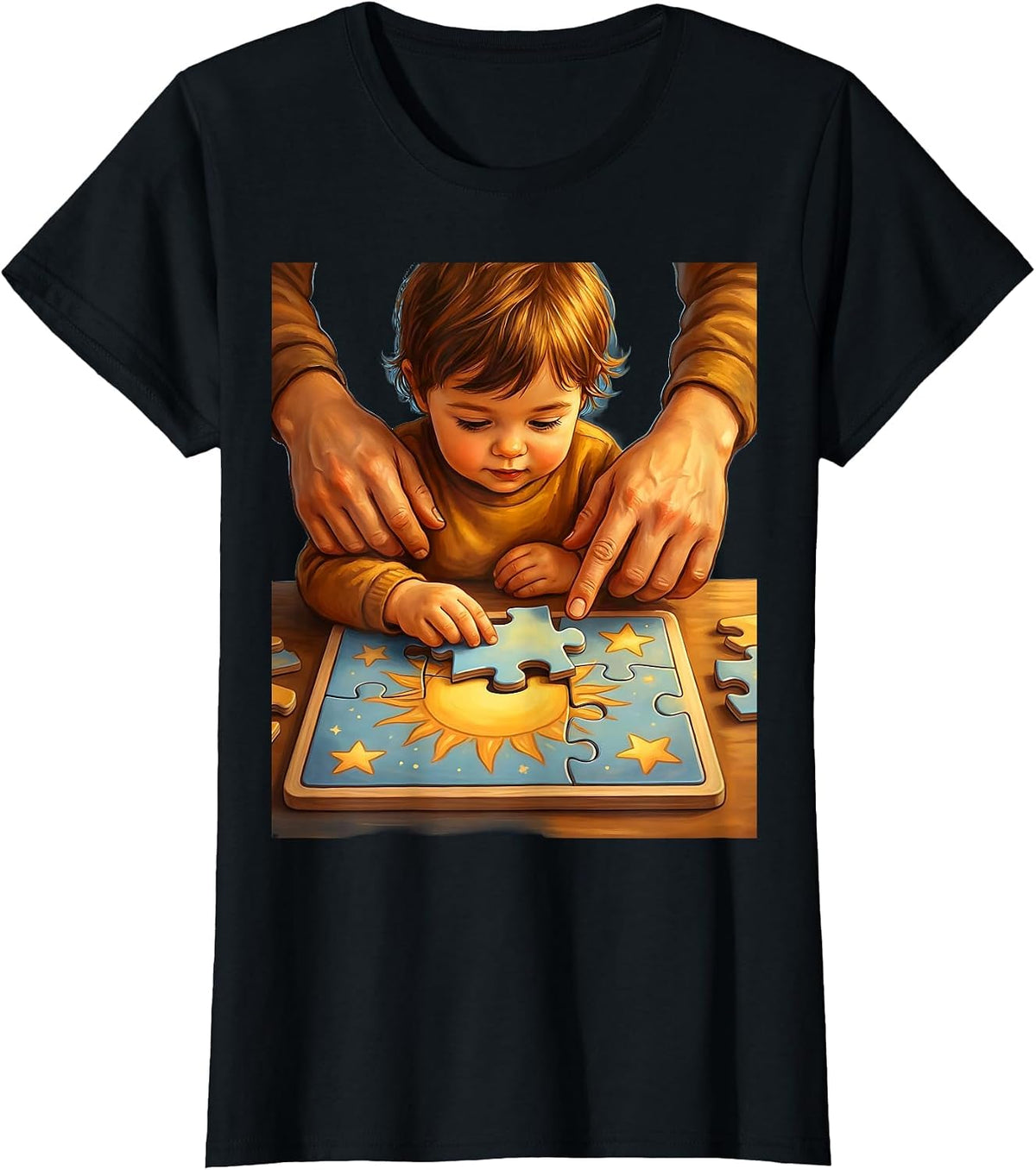 Women's Paraprofessional Puzzle Guide Graphic Design T-Shirt - Black