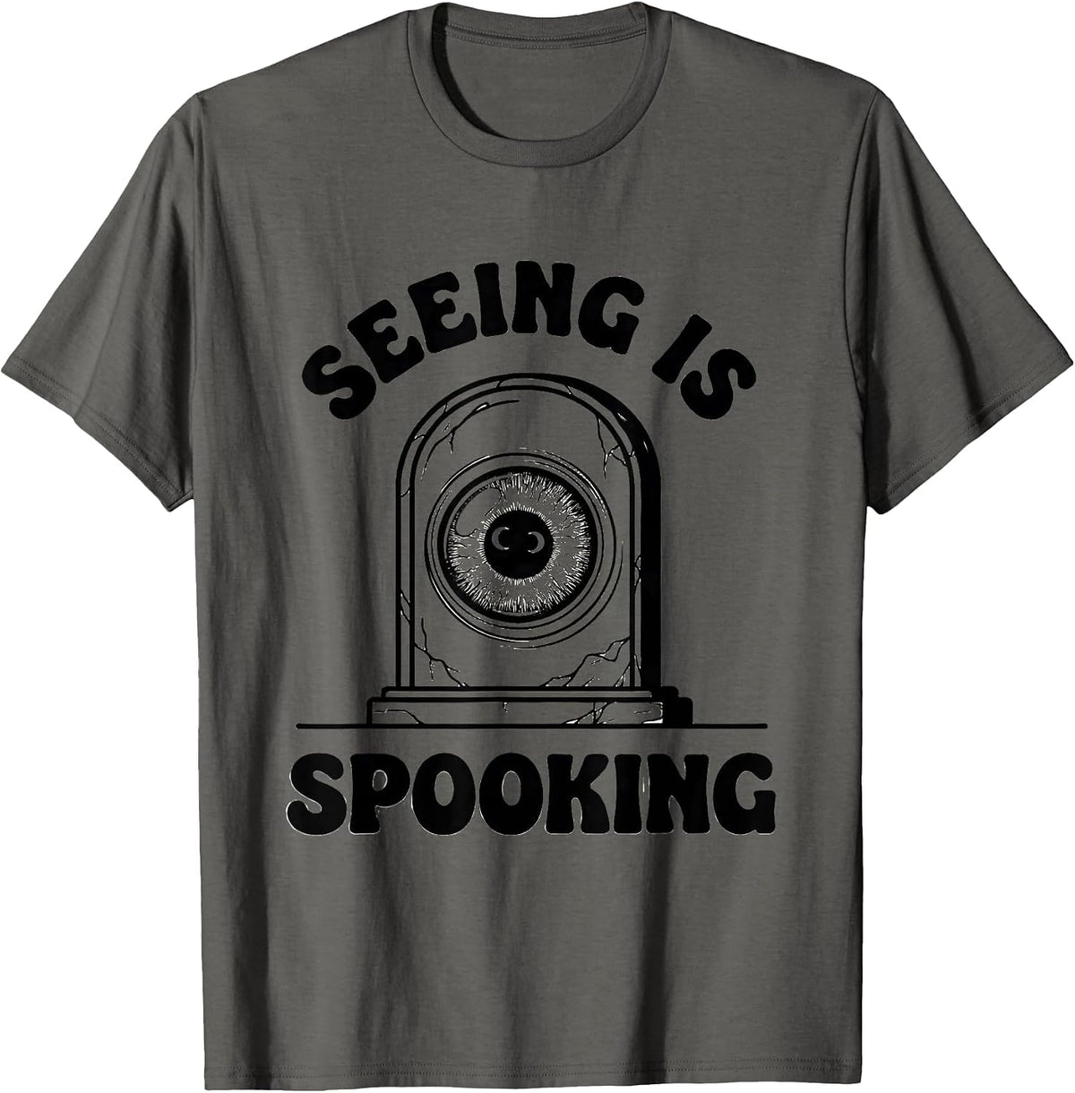 Men's Seeing Is Spooking Funny Optometrist Halloween Eye Doctor T-Shirt - Asphalt Grey
