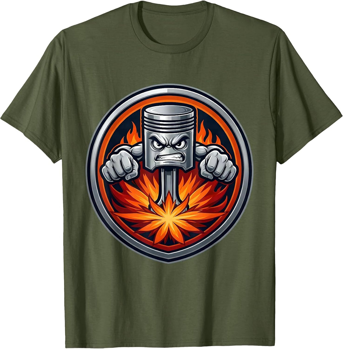 Valley Forge Automotive Flaming Piston Graphic T-Shirt - Olive Green