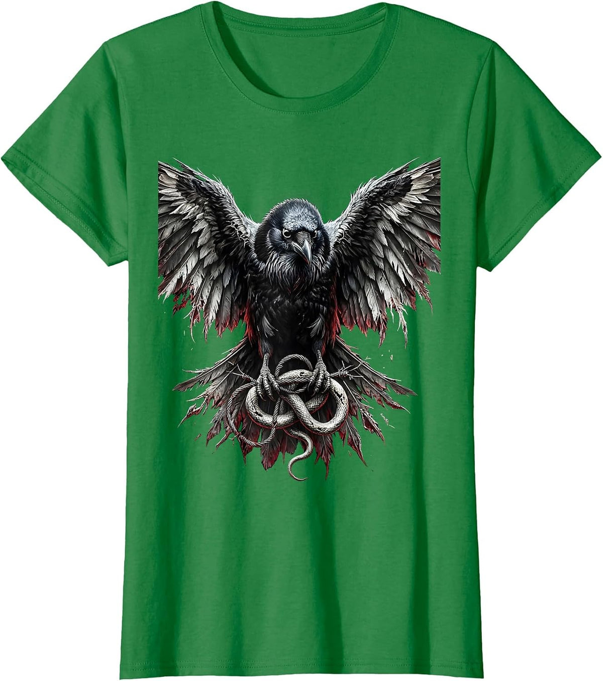 Grunge Raven Broken Guitar String Illustration T-Shirt - Kelly Green