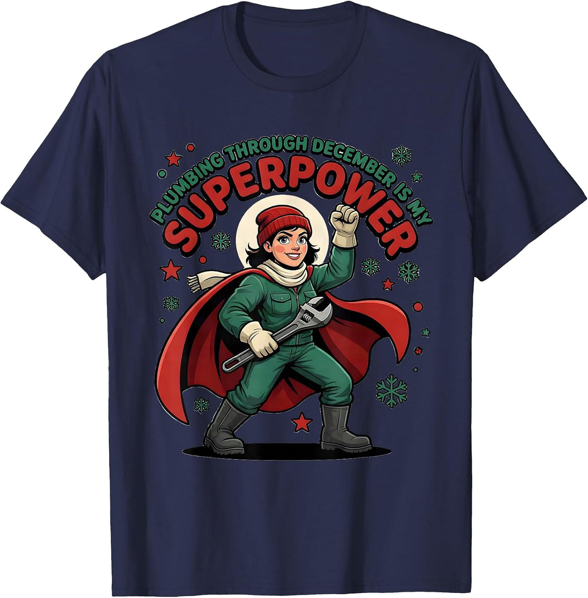 Plumbing Through December Is My Superpower Plumber T-Shirt - Navy Blue