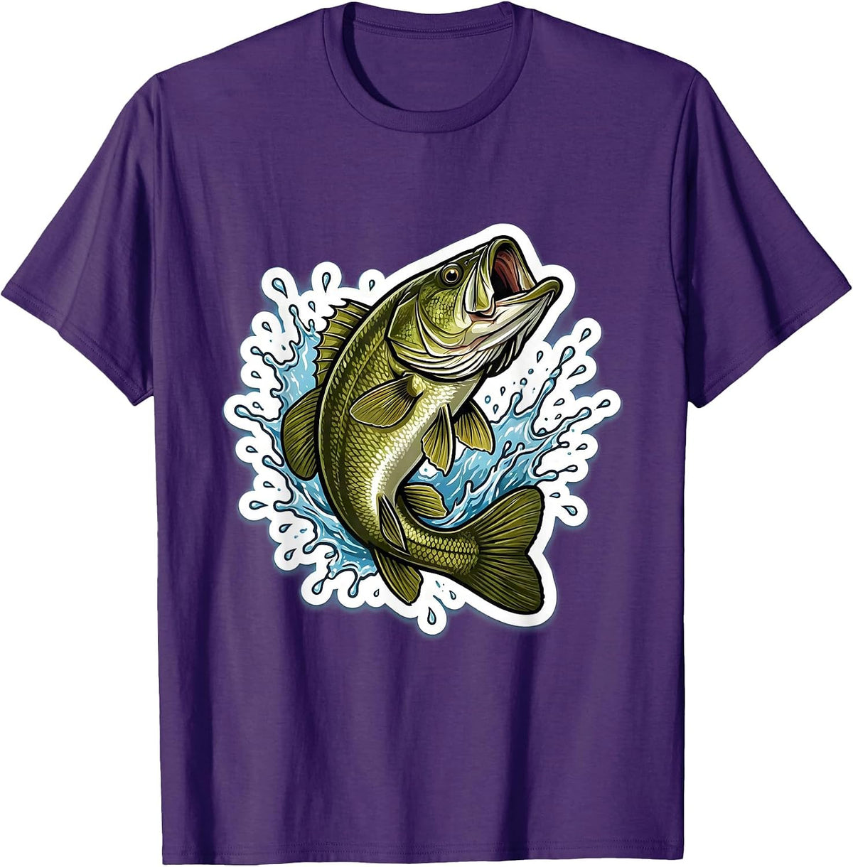 Largemouth Bass Leaping Fishing Graphic T-Shirt - Purple