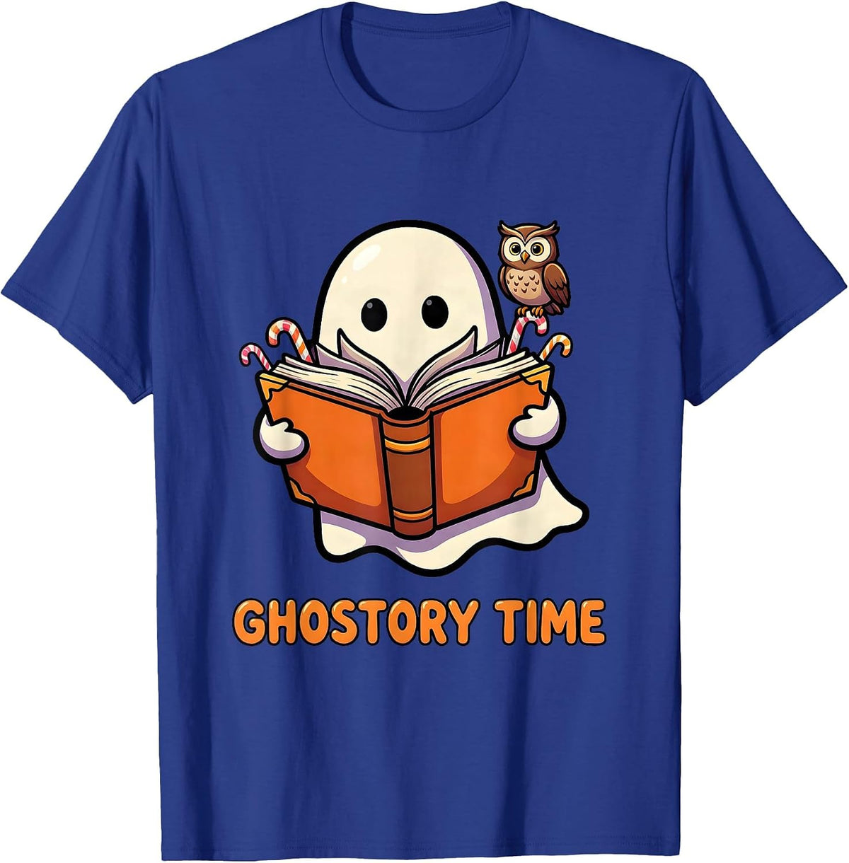 Ghostory Time Cartoon Teacher Book Lover Fall Pumpkin T-Shirt - Royal Blue