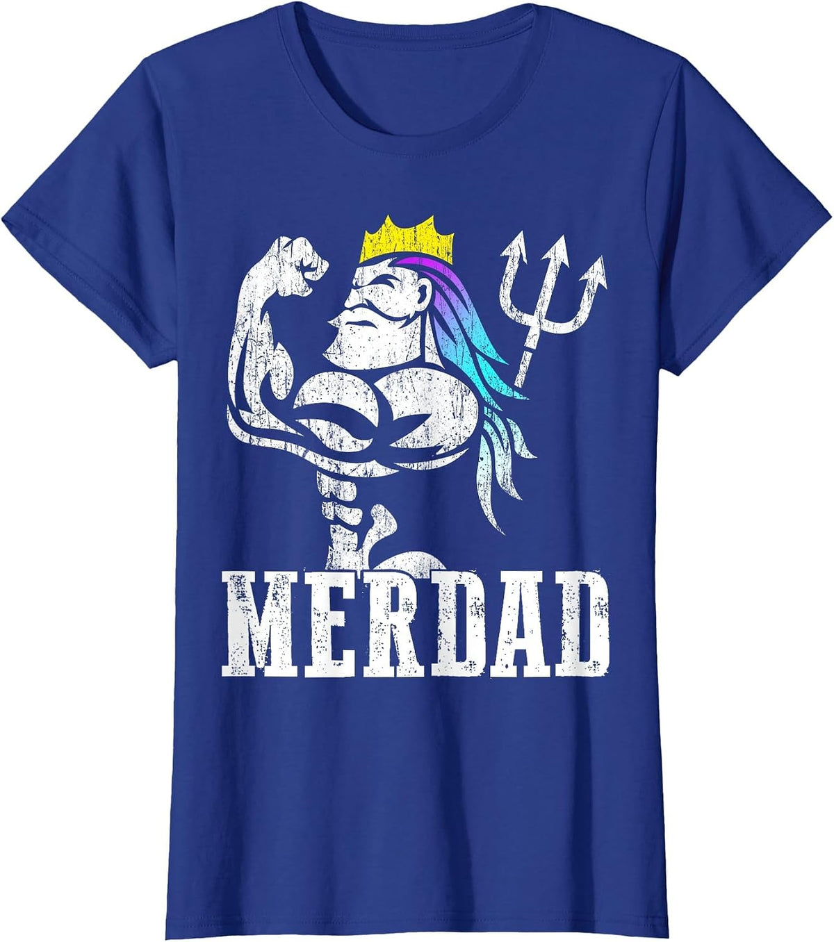 Merdad Papa Mermaid Workout Weightlift New Mer Dad Daughter T-Shirt - Royal Blue