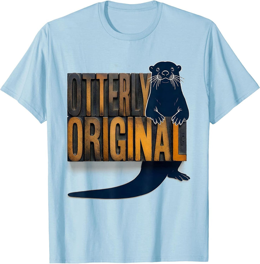 Men's Otterly Original Wood Type Letterpress Funny Otter Lover T-Shirt - Baby Blue