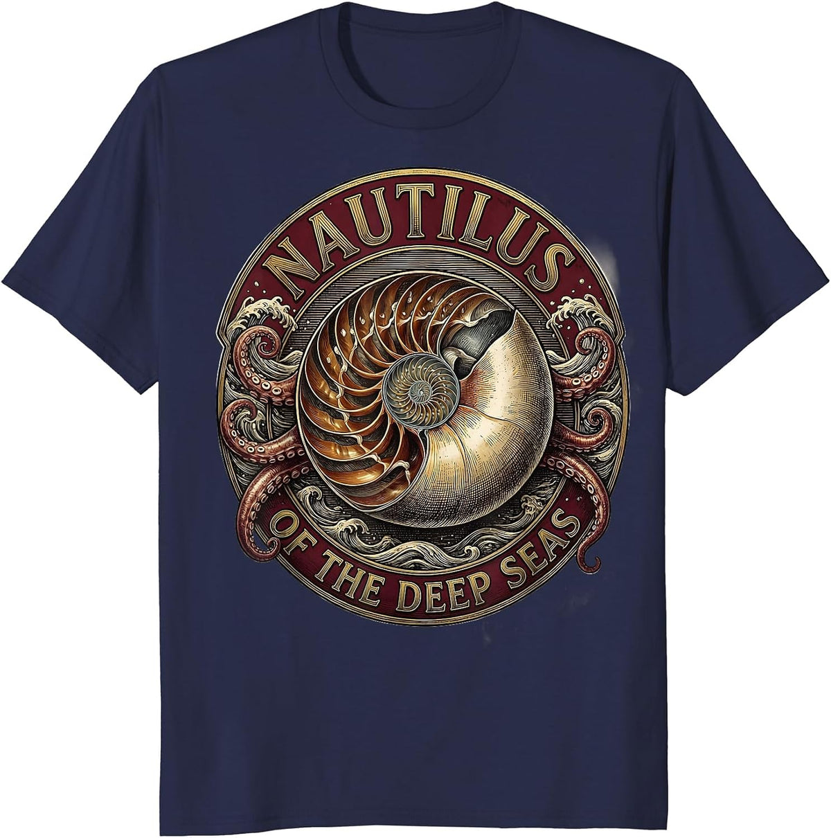 Nautilus Of The Deep Seas Ocean Creature Design T-Shirt - Navy Blue