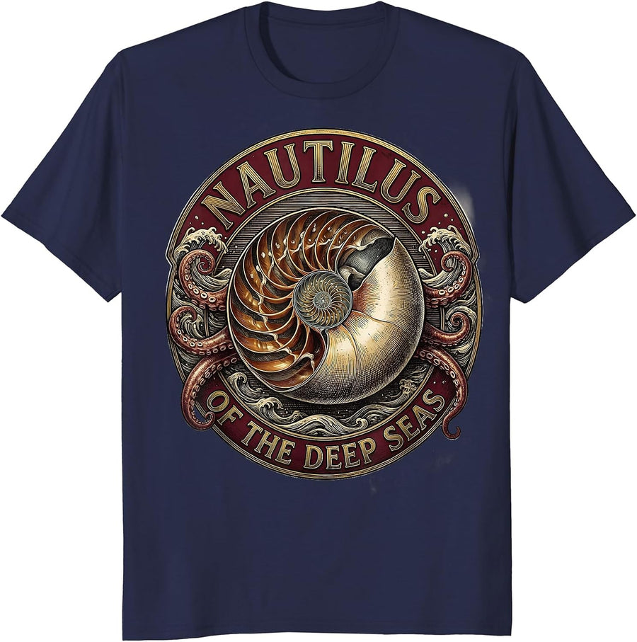 Nautilus Of The Deep Seas Ocean Creature Design T-Shirt - Navy Blue