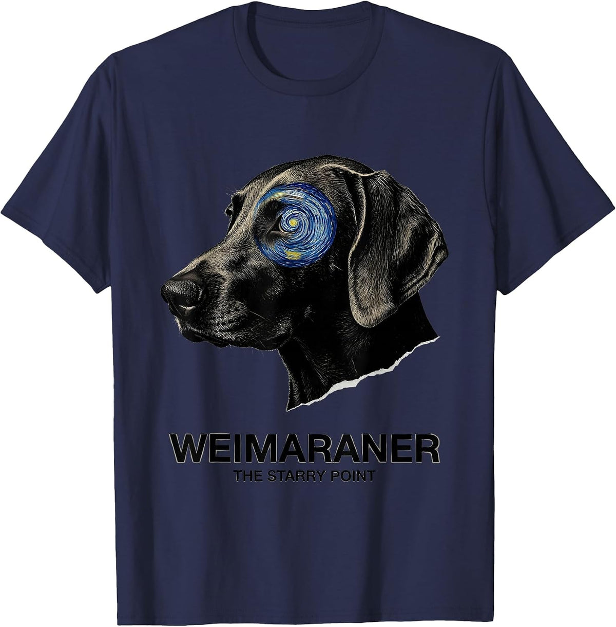 Men's Weimaraner The Starry Point Dog Van Gogh Starry Night Art T-Shirt - Navy Blue