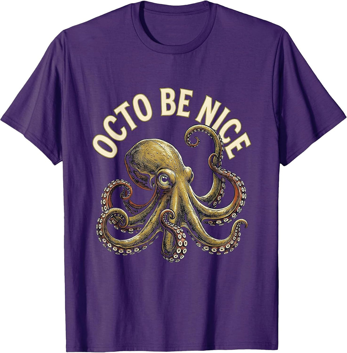 Men's Octo Be Nice Vintage Octopus Lover Sea Creature Enthusiast T-Shirt - Purple