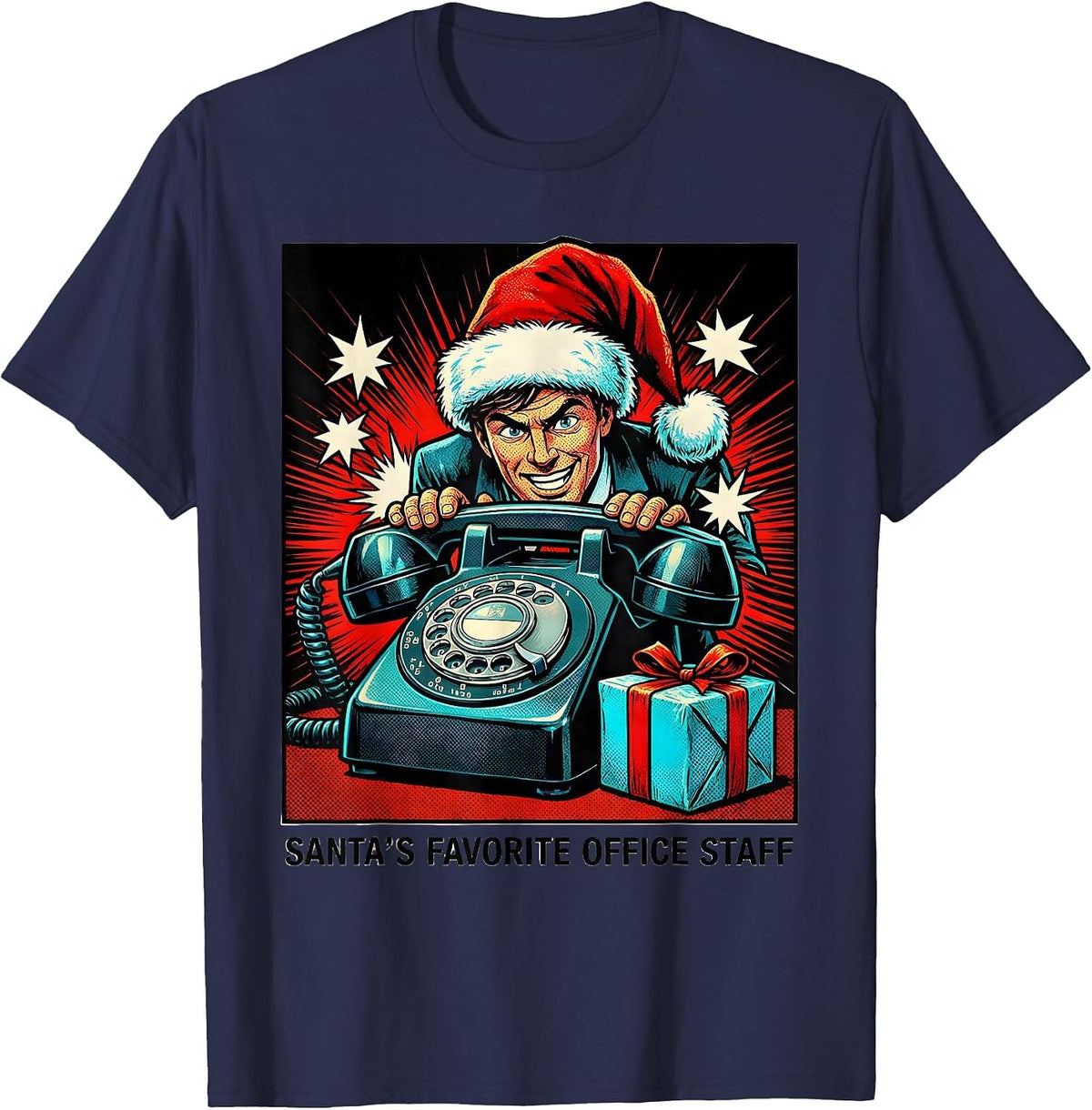 Santa's Favorite Office Staff Funny Christmas Staff Gift T-Shirt - Navy Blue